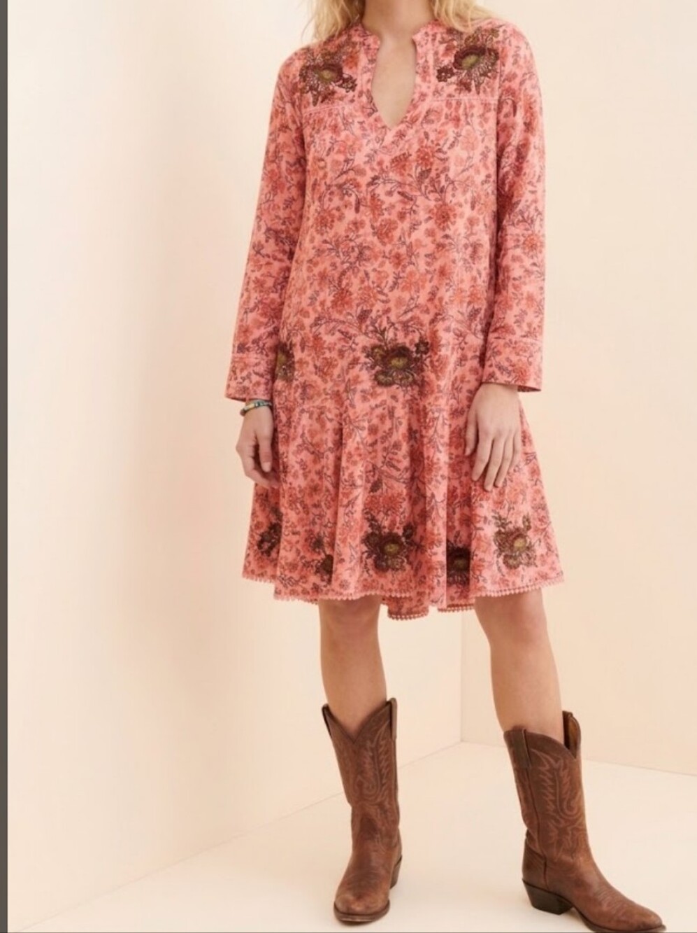 Ollari New York Floral Embroidered Boho Tunic Dress Oversized
